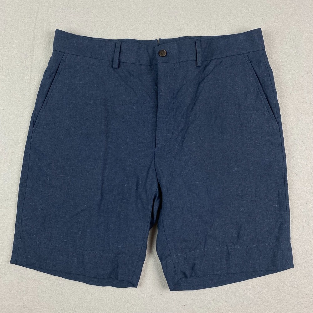 Ralph Lauren Purple Label Shorts Mens 34 Navy Linen Chino Italy flat front 8.5"